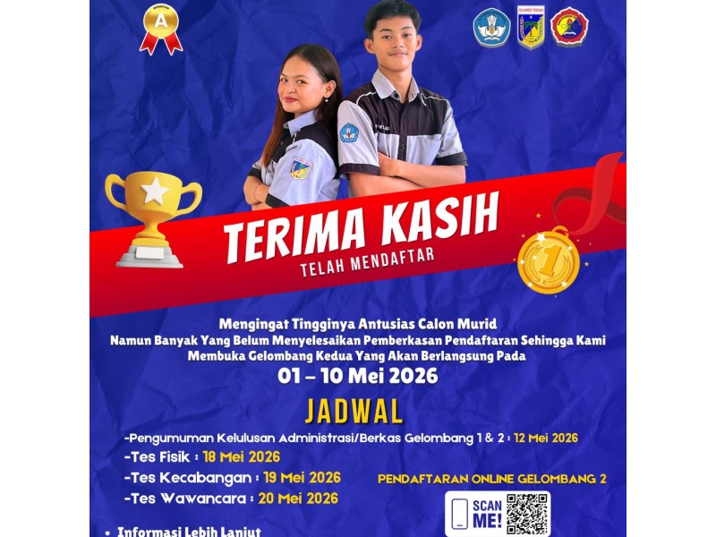 PENDAFTARAN GELOMBANG KE 2 SPMB SMAN OLARAGA PALU T.P 2026/2027